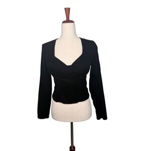 Black Velvet Bustier Sweetheart Cropped Top VTG‎ Y2K Dark Romantic Whimsigoth